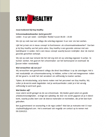 Vacature schoonmaakmedewerker